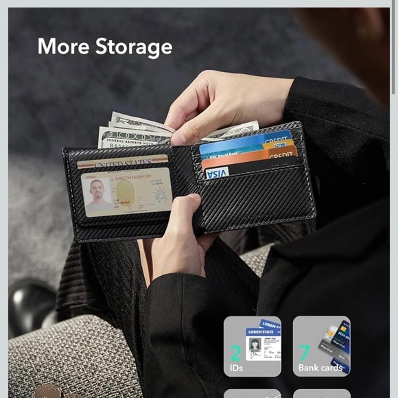 ESR Geo Wallet Built-in Apple Find My RFID Blocking Carbon Fiber Black Bifold - Picture 2 of 12